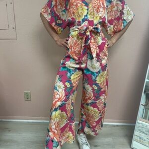 Anthropologie Floral Jumpsuit with Belt